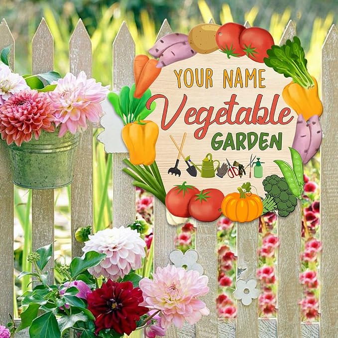 MeMate Vegetable Garden Signs, Personalized Metal Signs, Garden Sign to Personalize, Large Sign for She Shed, Customized Name Wall Art for Garden Outdoor Decor, Personalized Outdoor Plaque