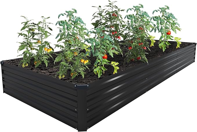 2PCS 12x4x1ft Galvanized Raised Garden Kit,Metal Planter Box,Black | Outdoor Elevated Metal Planter Box For Vegetables, Flowers & Herbs. Rustproof Galvanized Steel, Open Drainage, Easy Assembly