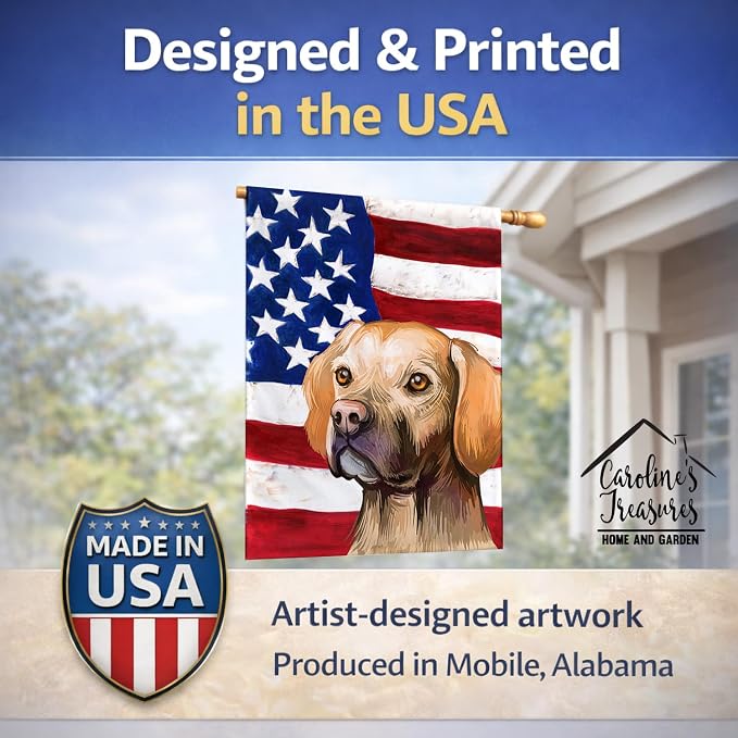 Caroline's Treasures CK6660CHF Portuguese Pointer Dog American Flag House Flag Large Porch Sleeve Pole Decorative Outside Yard Banner Artwork Wall Hanging, Polyester, House Size, Multicolor
