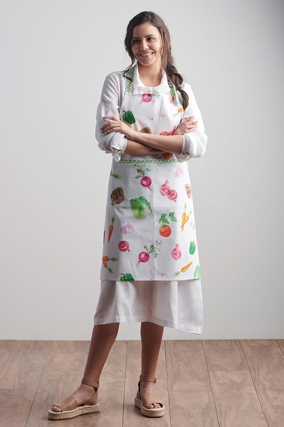 Maison d' Hermine Aprons for women with Pocket 100% Cotton (27.50"x31.50") | Adjustable Neck Strap & long ties Apron Men Chef Wedding Cooking Gardening Server Maid
