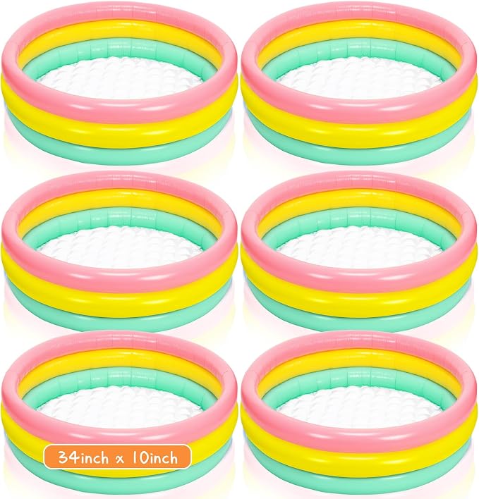 Jerify 6 Pack Swimming Pool 34 x 10 Inch Inflatable Swimming Pool Small Blow up 3 Rings Round Padding Ball Pond for Indoor and Outdoor Water Game Play Center