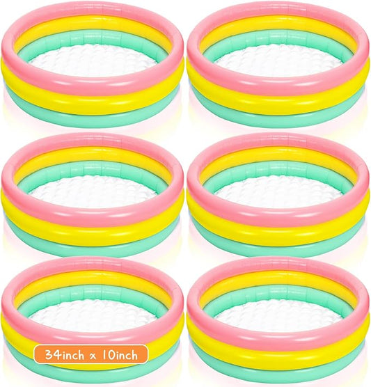 Jerify 6 Pack Swimming Pool 34 x 10 Inch Inflatable Swimming Pool Small Blow up 3 Rings Round Padding Ball Pond for Indoor and Outdoor Water Game Play Center