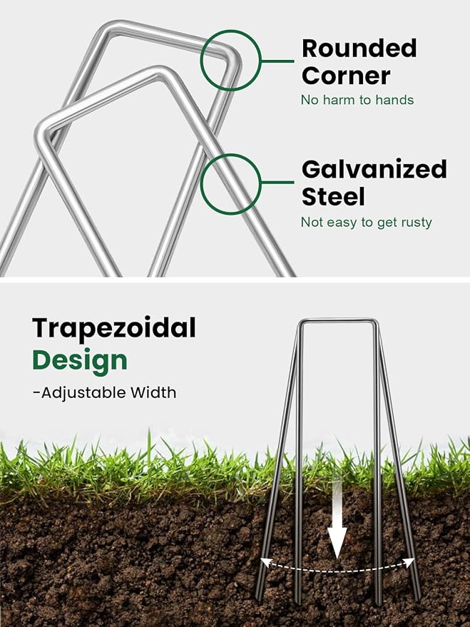 GROWNEER 50 Pack Landscape Staples 12 Inch 11 Gauge Heavy Duty Hot-Dip Galvanized Steel Garden Stakes U-Shaped Weed Barrier Spikes Metal Ground Pins for Lawn and Yard Landscaping