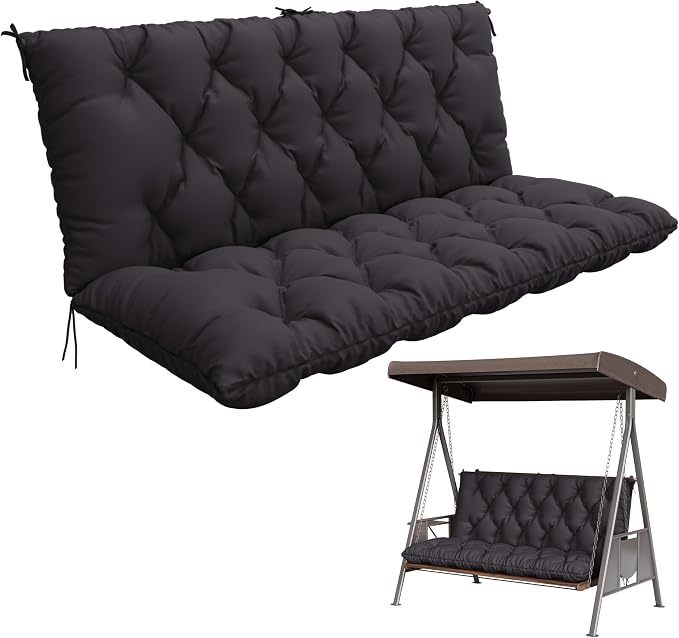 Porch Swing Cushion with Backrest,Waterproof Bench Cushion for Outdoor Furniture,2-3 Seater Replacement Thickened 5 in swing cushion,with Ties,Patio,Outdoor,Backyard and Garden (Grey,60x40 in)