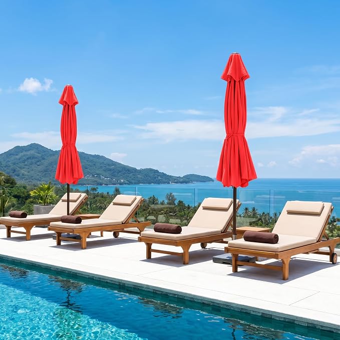 ABCCANOPY 10ft Scalloped Patio Umbrella, Outdoor Table Umbrella with Tilt and Crank, Fiberglass Ribs Deck Umbrella for Patio, Pool, Garden, Picnic (Bright Red)