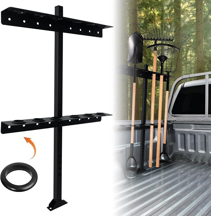 MEWSDEN Trailer Racks for Lawn Equipment, Trailer Tool Rack Shovel Holder for Shovels, Rakes, Hoes, Landscape Hand Tool Rack for Open Trailers, Lawncare Accessories, with 6 Tool Holes&Rubber Grommets