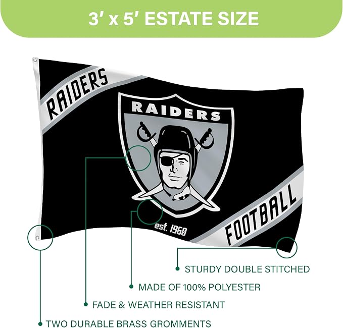 NFL Las Vegas Raiders Vintage Logo 3' x 5' Outdoor Durable Flag with Grommets, Outdoor Banner for Garden Patio Decoration, Indoor Wall Decor Flag for Room, Works with Flag Poles for Outside House