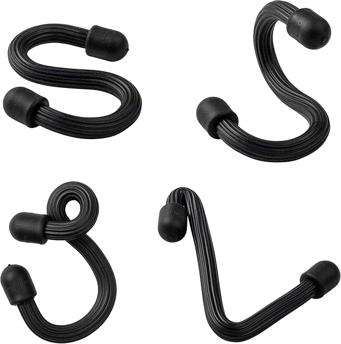 Nite Ize Gear Tie Bendable S-Hook - Utility S-Hook for Hanging - Bendable Rubber Hook Cable - Strong Hook for Closets, Garages & More - Tough Rubber Shell with Flexible Wire - Black (4 Pack)