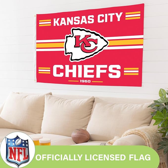 NFL Kansas City Chiefs Vintage Flag | 3 x 5 Outdoor Durable Flag with Grommets | Heavy Duty Banner for Outdoor Garden Patio Decoration | Indoor Wall Decor for Room | Works with Flagpoles for Outside House (Kansas City Chiefs-Vintage)