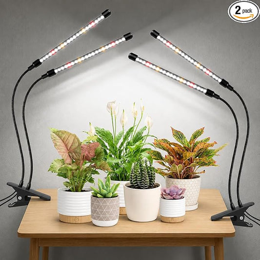 wolezek Grow Lights for Indoor Plants, 2 Pack 6000K LED White Plant Grow Lights Indoor, Full Spectrum Grow Lamp with Clip, Auto ON & Off Timer 6/12/16H, 3 Modes, 5-Level Dimmable Brightness