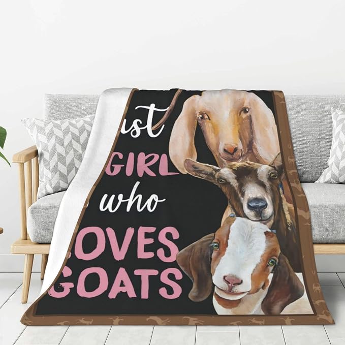 Goat Blanket Gift Just A Girl Who Loves Goats Cozy Plush Throw Blanket Flannel Fleece Ultra Soft Fuzzy Animal Lover Party Blankets for Adult Kids Boys Women Men 80"X60"