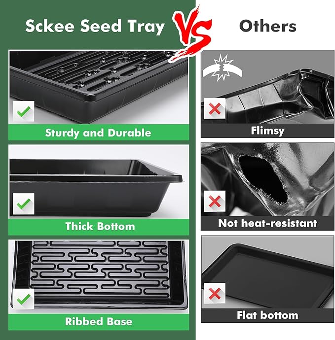 Sckee Upgraded 5 Pack Plant Growing Trays Seed Starting Tray Microgreens Growing Trays Seedling Plant Germination Starter Tray Transplant Fodder Flats, No Holes, No Leakage, Reusable (1017)