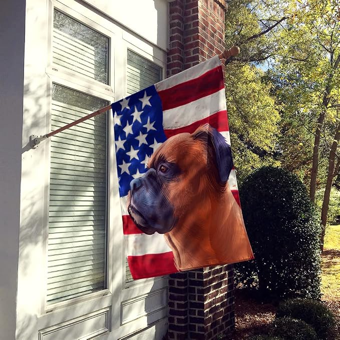 Caroline's Treasures CK6454CHF Boxer Dog American Flag House Flag Large Porch Sleeve Pole Decorative Outside Yard Banner Artwork Wall Hanging, Polyester, House Size, Multicolor