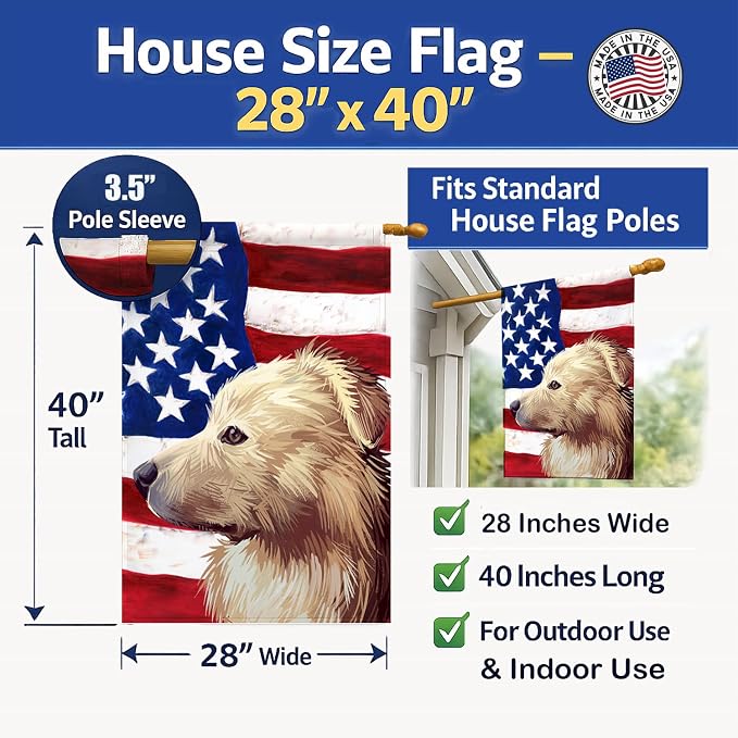 Caroline's Treasures CK6559CHF Himalayan Sheepdog Dog American Flag House Flag Large Porch Sleeve Pole Decorative Outside Yard Banner Artwork Wall Hanging, Polyester, House Size, Multicolor