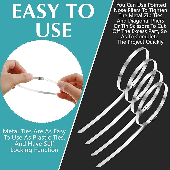 LEIFIDE 500 Pcs Metal Zip Ties 304 Stainless Steel Zip Ties Heavy Duty Self Locking 220 Pound Tensile Strength Cable Suitable for Exhaust Wrapping Fence Outdoor Workshop Canopy(7.8 Inch)