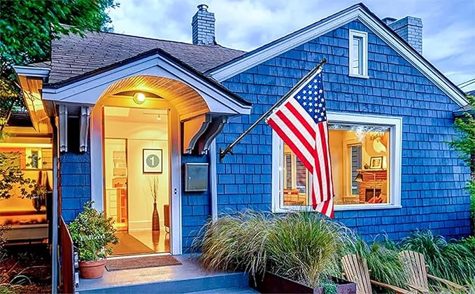 Flag Pole Kit with 3x5 US Flag - Includes 5ft Heavy Duty Tangle Free Flagpole,Weather Resistant 3x5 Embroidered American Flag,Aluminum Holder Bracket,for Outside House,Porch,Outdoor