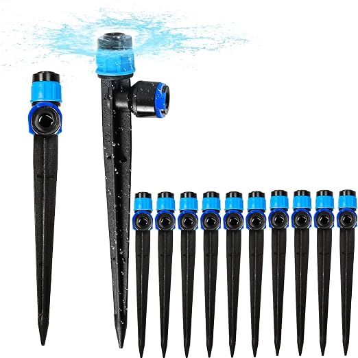 10PCS 1/4 inch Tubing Drip Irrigation Emitters Sprayer,360 Degree Drip Emitter Sprayer with Stake, Irrigation Dripper Sprinklers for Drip Irrigation System Parts & Connectors
