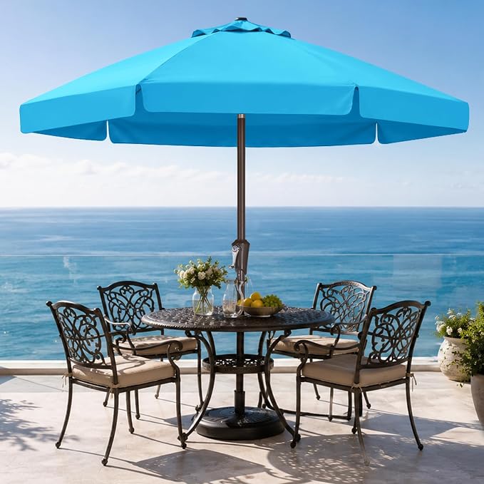 ABCCANOPY 7.5ft Scalloped Patio Umbrella, Outdoor Table Umbrella with Tilt and Crank, Fiberglass Ribs Deck Umbrella for Patio, Pool, Garden, Picnic (Lake)