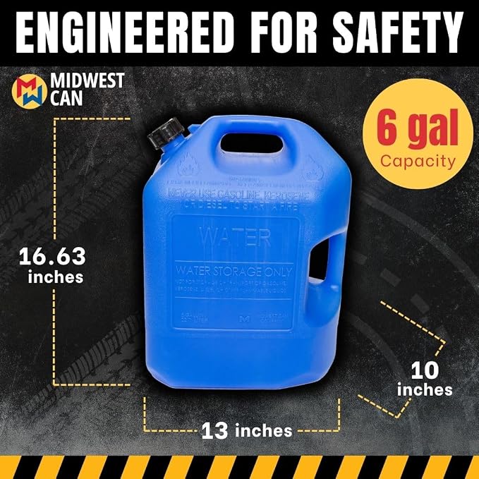 Midwest Can 6700-4PK Water Can with Spout - 6 Gallon Capacity, (Pack of 4)