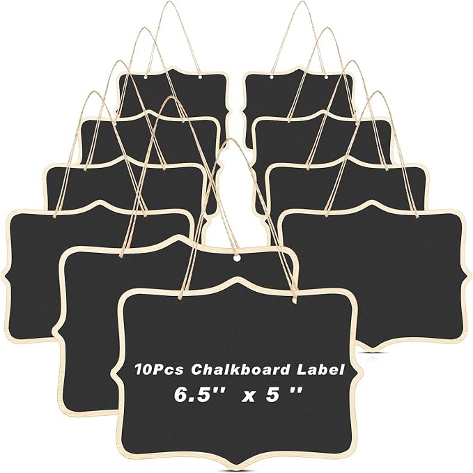 EBOOT 10 Pcs Mini Chalkboard Sign Reusable Wood Chalkboards with Hanging String Erasable Double Sided Small Hanging Blackboard for Message Board Sigs Price Labels Party Buffet Plant Food Name Tag
