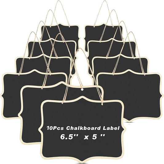 EBOOT 10 Pcs Mini Chalkboard Sign Reusable Wood Chalkboards with Hanging String Erasable Double Sided Small Hanging Blackboard for Message Board Sigs Price Labels Party Buffet Plant Food Name Tag
