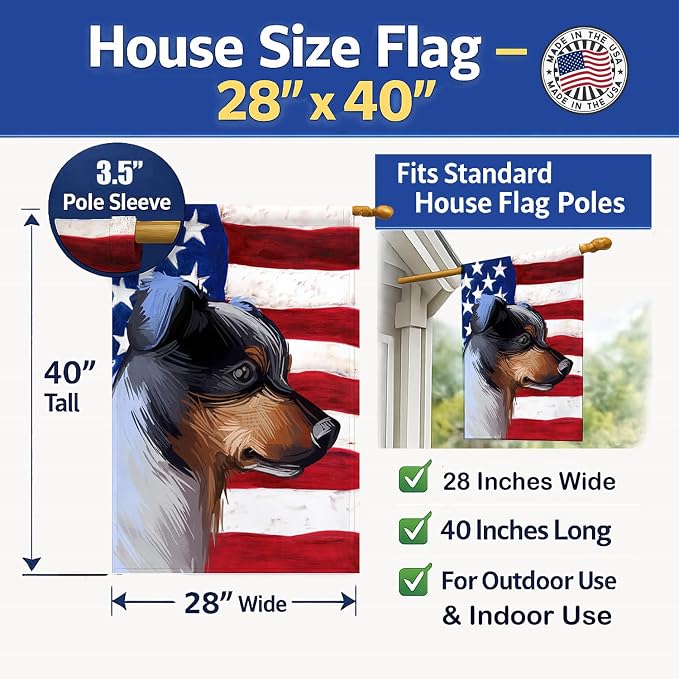 Caroline's Treasures CK6672CHF Ratonero Bodeguero Andaluz American Flag House Flag Large Porch Sleeve Pole Decorative Outside Yard Banner Artwork Wall Hanging, Polyester, House Size, Multicolor