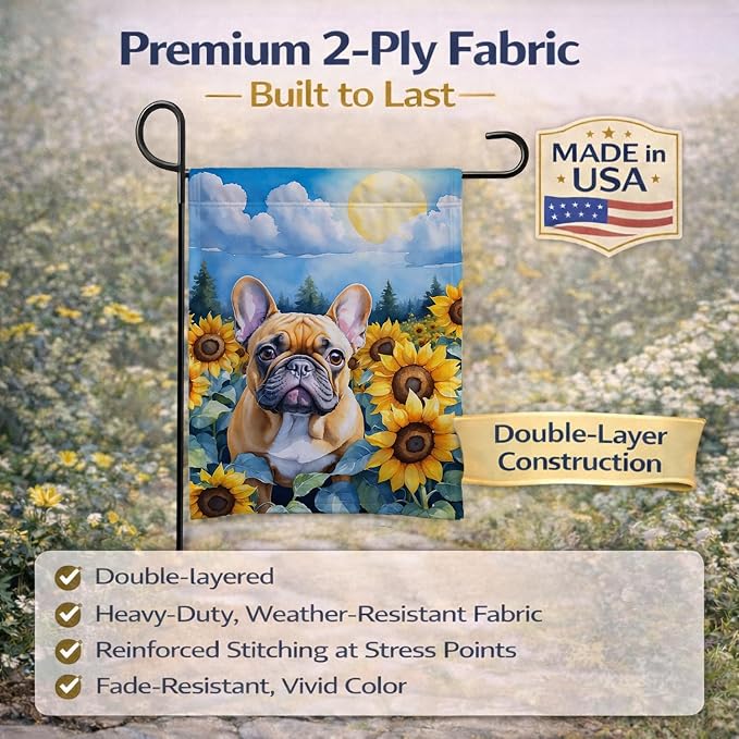 Caroline's Treasures DAC6080GF French Bulldog in Sunflowers Garden Flag Mailbox Flag Decorative Yard Flag Banner Outside Patio Artwork Yard Flower Beds, Garden Size, Multicolor