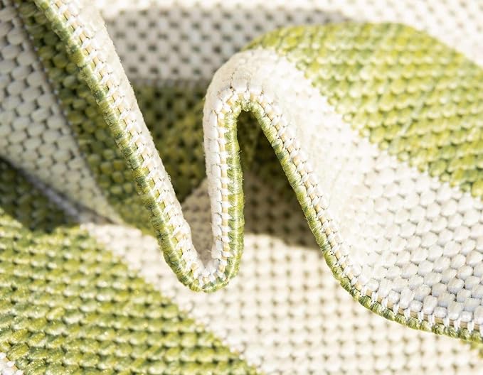 Unique Loom Outdoor Striped Collection Area Rug - Striped (2' x 6' 1" Runner, Green/Ivory)