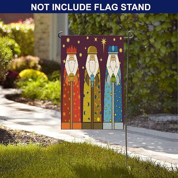 EMMTEEY Christmas Three Kings Wise Men Burlap Garden Flag - 12.5X18 Small Double Sided Winter Holiday Flag for Outside Christmas Decoration