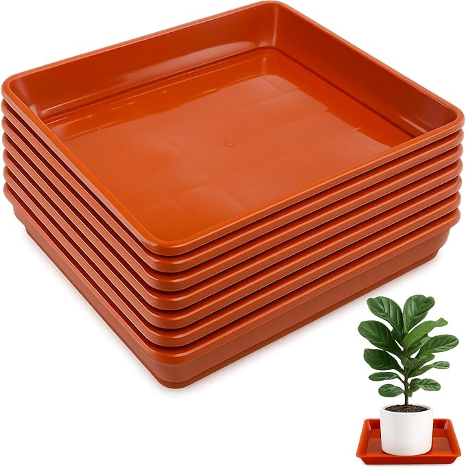 10 Pack Square Plant Saucer 16 Inches Plant Trays for Pots Plastic Square Drip Trays Flower Pot Saucers Black Planter Water Tray Plant Drainage Tray, Brick Red