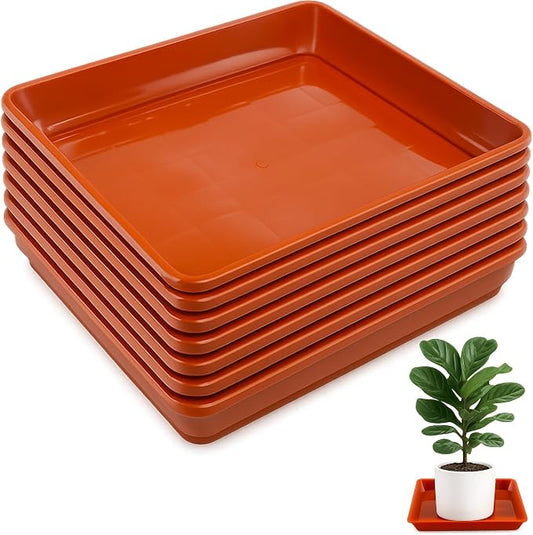 10 Pack Square Plant Saucer 16 Inches Plant Trays for Pots Plastic Square Drip Trays Flower Pot Saucers Black Planter Water Tray Plant Drainage Tray, Brick Red