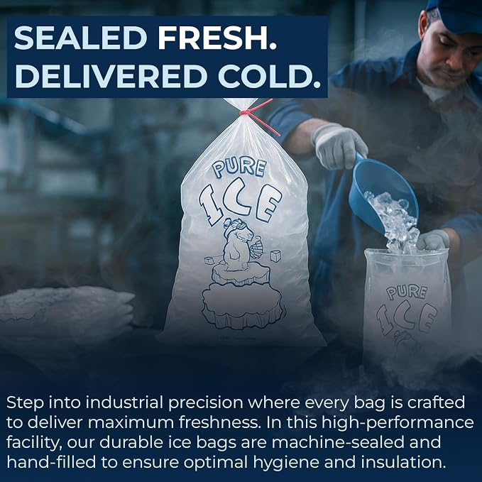 Ice Bags 10 lb, 1000 Count – Wicketed with Twist Ties – Heavy Duty Bulk Ice Bags for Ice Machines & Commercial Use – Fits Ice Bagger Machines – Wicked Metal – By Interplas