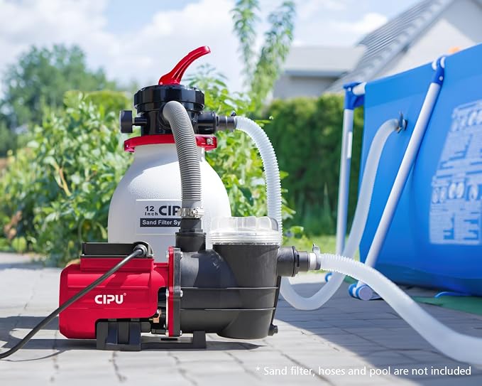 CIPU 1/2 HP Pool Pump with Timer, 3120 GPH, Filter Basket, 115V | Self-priming 3120GPH above ground pool pump includes timer function & hose adapters replacement for sand filter system.