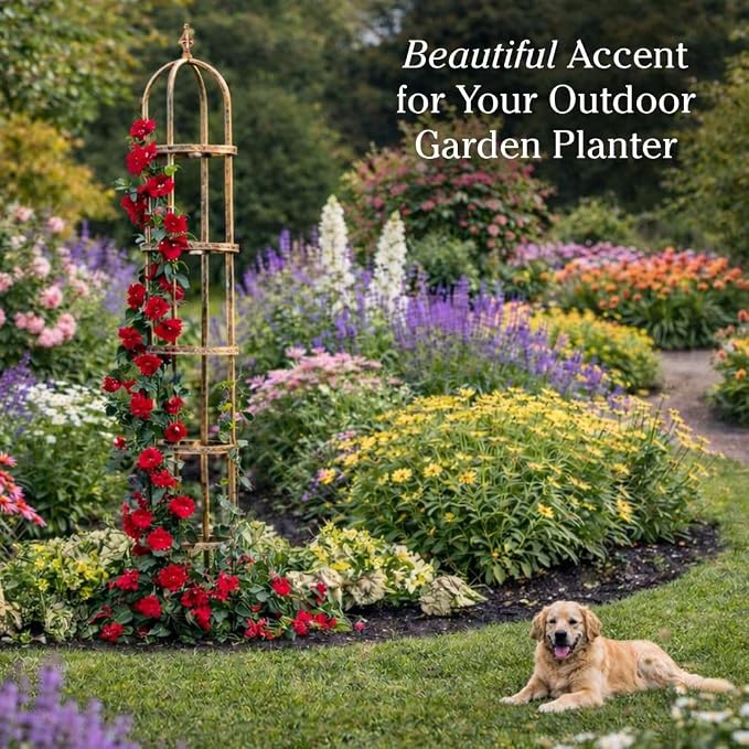 Plow & Hearth Metal Garden Obelisk | Indoor/Outdoor | Powder-Coated Steel | Trellis for Climbing | Floral Pattern | 11" Dia. x 7'H | Bronze