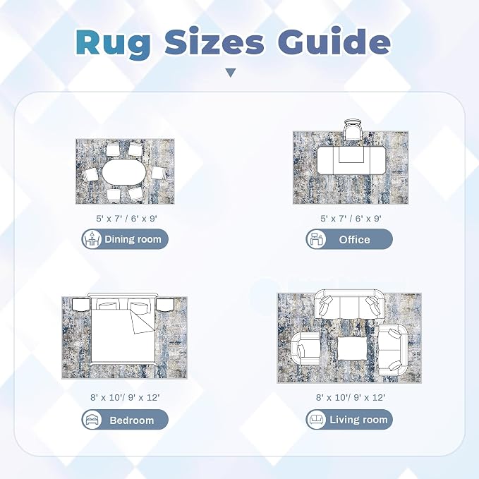 pmtsns Area Rugs 6x9 for Living Room: Washable Rug Modern Abstract Neutral Soft Non-Slip Low-Pile Indoor Carpet for Bedroom Dining Room Playroom Home Office (Blue Grey Brown, 6'x9')