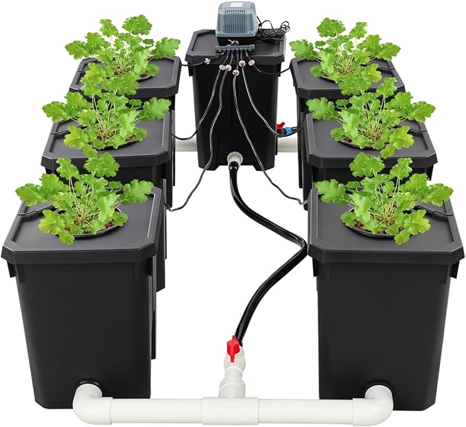 DWC Hydroponic System, Hydroponic Bucket Set (6 Planting Buckets+1 Storage Bucket), 7.13Gallon Water Culture Growing Bucket with Air Pump & Top Drip Kit, for Indoor/Outdoor