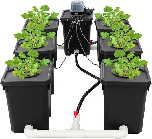 DWC Hydroponic System, Hydroponic Bucket Set (6 Planting Buckets+1 Storage Bucket), 7.13Gallon Water Culture Growing Bucket with Air Pump & Top Drip Kit, for Indoor/Outdoor