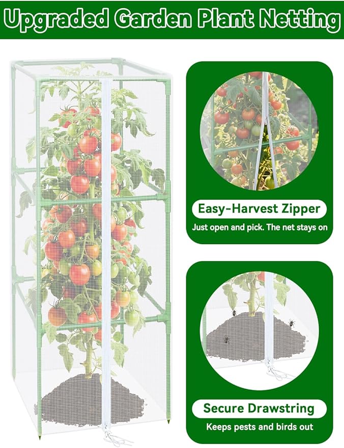 ZeeDix 43.3" x 16.1" Garden Bird Netting for Square Tomato Cage, 4 Pack Garden Mesh Barrier, Plant Covers Protect Tomatoes, Vegetables, Blueberry Bush from Birds & Pests