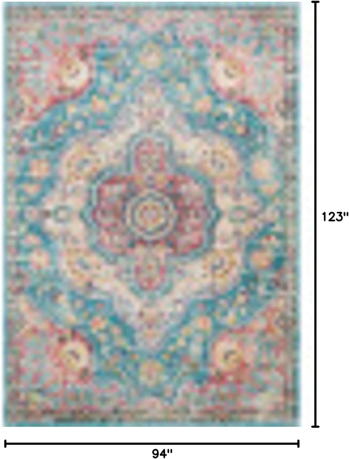 Livabliss Area Rugs - 8x10 Romaine Vintage Boho Navy Sky Blue Rose Area Rug for Living Room Bedroom - Floral Medallion Stain Resistant Carpet for Kitchen, Nursery, Office (7'10" x 10'3")