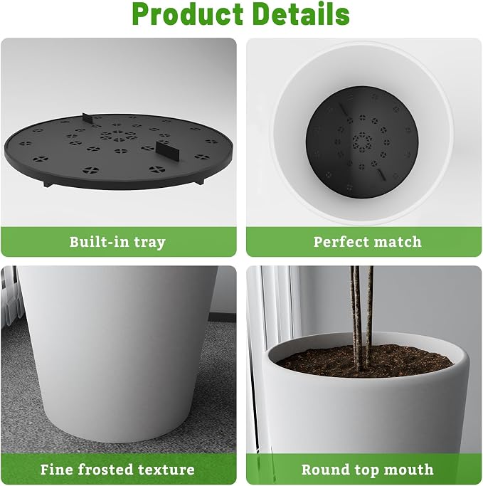 SnugNiture Set of 2 Round Tall Planters 22 Inch, Large Planter for Indoor Outdoor Plants, Modern Flower Pot Containers Large Decorative Tree Planter, White