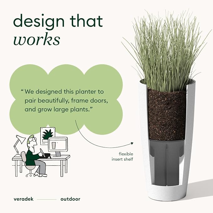 Veradek Mason Series Vega Planter - Round Tall Planter for Indoor or Outdoor Porch/Patio | Made from Plastic-Stone Composite with Drainage Holes | Modern Décor for, Flowers, Interior Plants