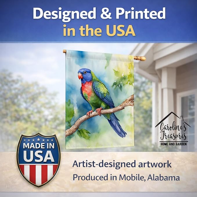 Caroline's Treasures Pionus House Flag Large Porch Sleeve Pole Decorative Outside Yard Banner Artwork Wall Hanging, Polyester, House Size, Multicolor