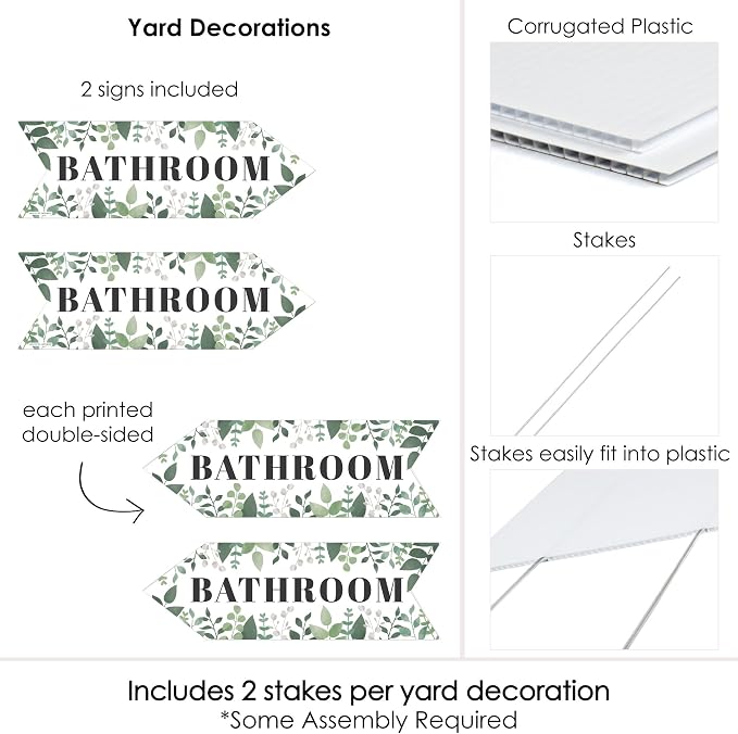 Big Dot of Happiness Boho Botanical Wedding Bathroom Signs - Greenery Wedding Sign Arrow - Double Sided Directional Yard Signs - Set of 2 Bathroom Signs