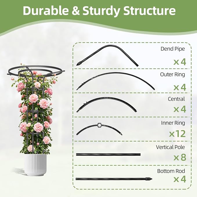 57.1 Inch Garden Trellis for Climbing Plants Outdoor,Umbrella Trellis for Potted Plants,Height Adjustable,Mushroom Top Trellises for Vines,Rose,Clematis,Pea,Bean,Tomato