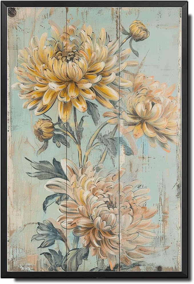 Metal Sign Tin Sign Vintage Wall Art Shabby Chic Chrysanthemum Tin Sign for Rustic Wall Decor Autumn Themed Interiors and Easy to Inst Funny Sign for Bar 8×12 Inches with Metal Frame