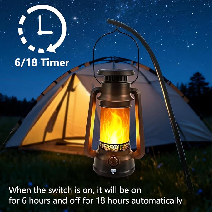 Toodour Solar Lantern Outdoor Lights, 2 Pack Vintage Solar Camping Lantern with 2 Modes, Dual Charging Solar/USB Waterproof Hanging Solar Light for Camping Patio Garden Yard Porch Outdoor Indoor Decor