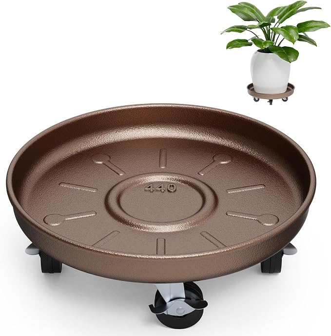 Plant Saucer 17" Rolling Plant Caddy Rolling Plant Stand with Wheels – Heavy Duty Metal, Locking, Sturdy, Rust-Resistant Finish, and Easy to Move, 440 lb Capacity