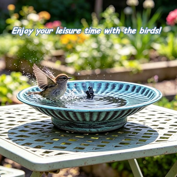 12.3" Solar Bird Bath Bowl,Metal Solar Bird Bath Fountains for Outdoors | Solar Fountain for Birdbath,Garden Bird Bath,Bird Bath Bubbler for Garden Patio Decor (Blue)