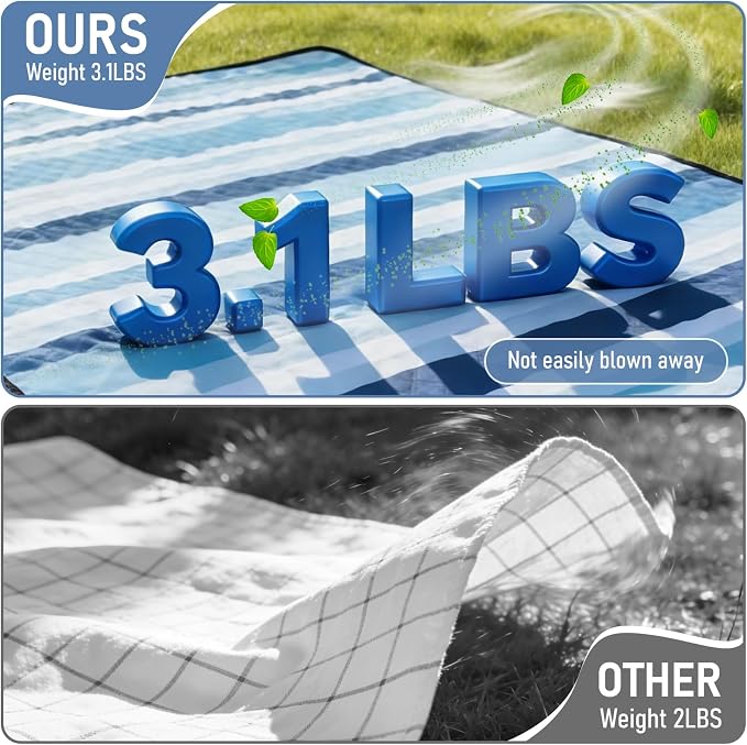 Beach Blanket Waterproof Sandproof, 80''x80''Extra Large Thick 5-Layer Big Outdoor Picnic Camping Blanket Easily Foldable Picnic Mat for Grass, Hiking, Travel, Concerts, Indoor