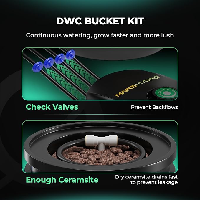 Mars Hydro DWC Hydroponics Grow System 5 Gallon Deep Water Culture with 8W Air Pump, Multi-Purpose Air Hose, Air Stone, 2 Buckets and Top Drip Kit | 5 Gallon Capacity, 8W Air Pump, Air Stone & Hose Included, Top Drip Kit, Deep Water Culture Design